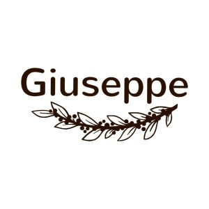 Logotipo do Café Giuseppe, onde se vê o nome Giuseppe e abaixo uma rama de café, em marrom escuro